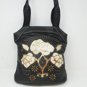 Parcel Leather Floral Embroidery Shoulder Bag